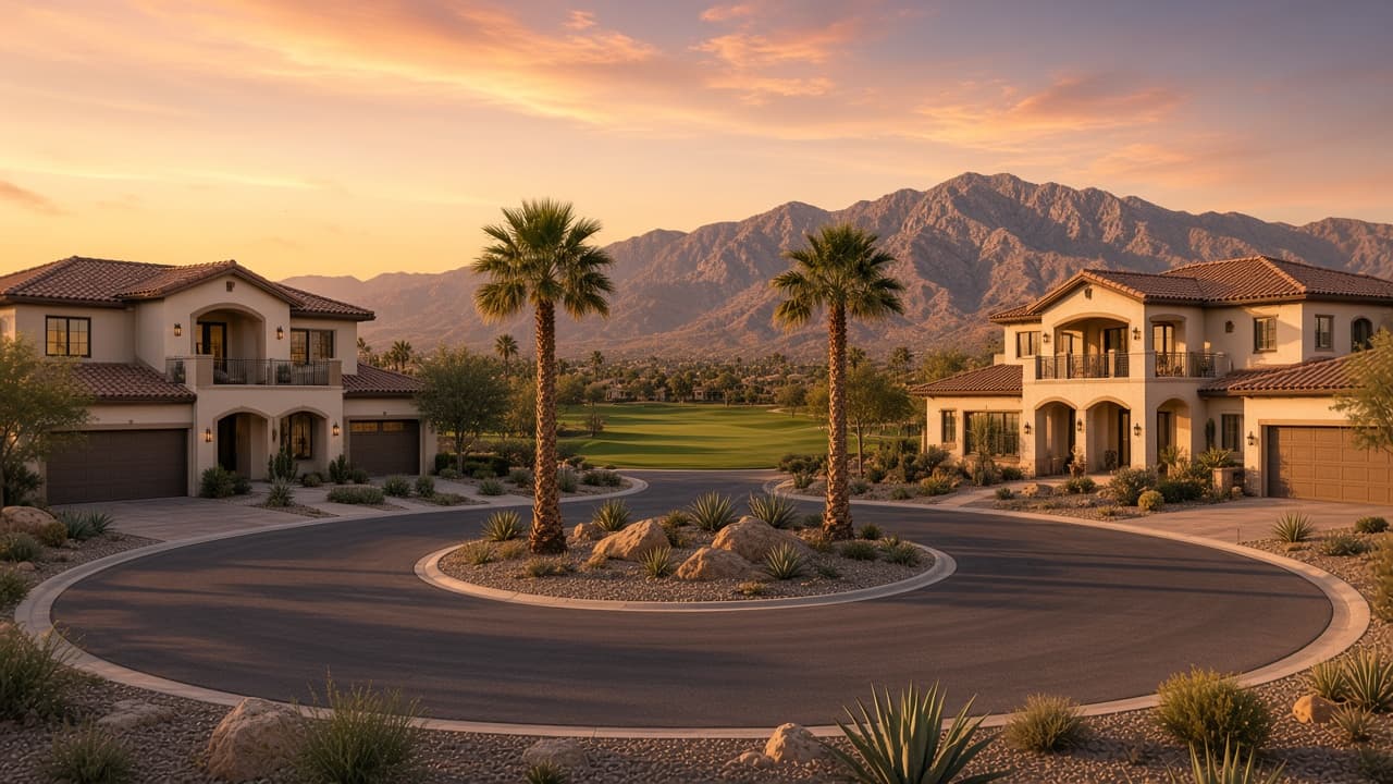 West-side cul-de-sac of two-story golf estates in Estates West at Spanish Trail, Las Vegas 89113