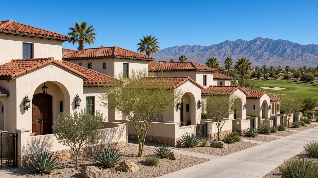 Mediterranean townhome villas with desert courtyards in The Villas at Spanish Trail, Las Vegas 89113