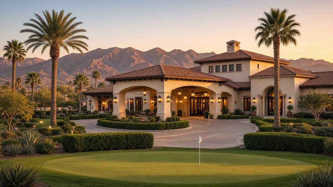Spanish Trail Country Club clubhouse arrival court and valet drive in Las Vegas 89113