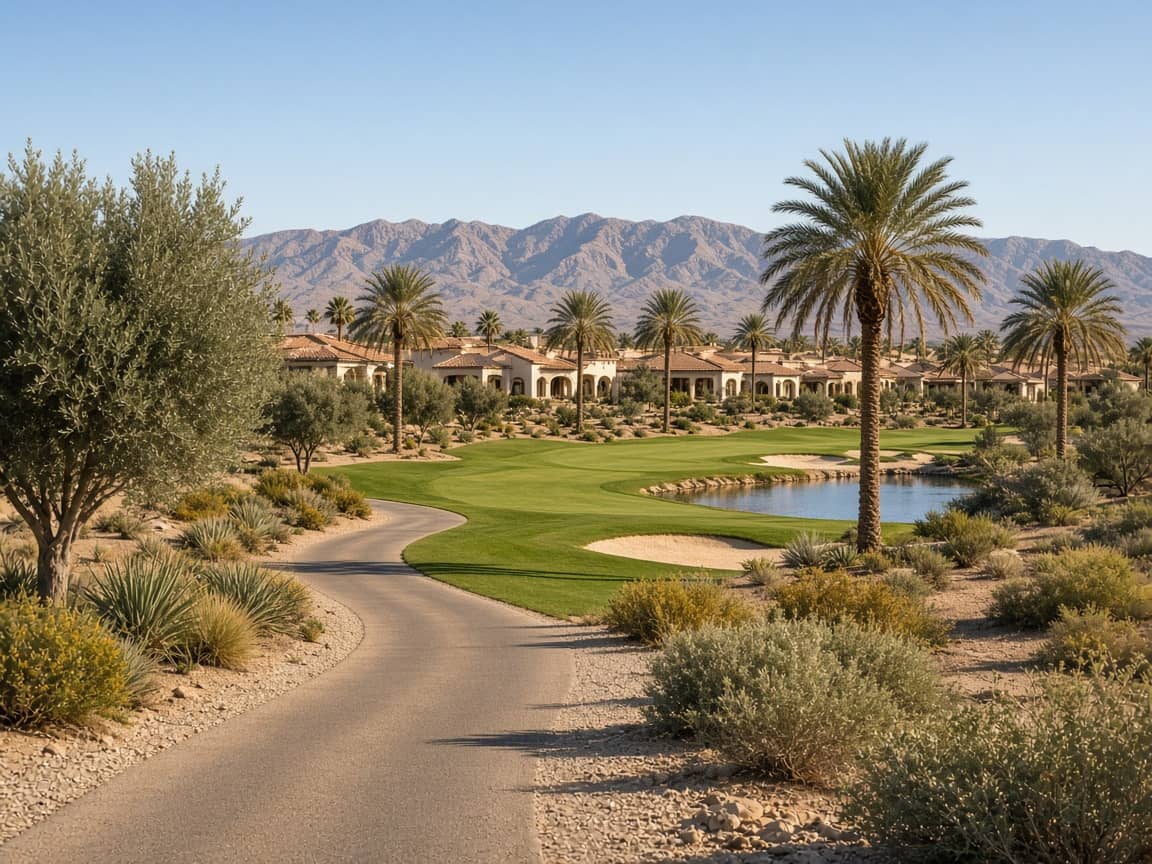 Desert golf cart path past fairway homes at Spanish Trail Country Club in Las Vegas 89113