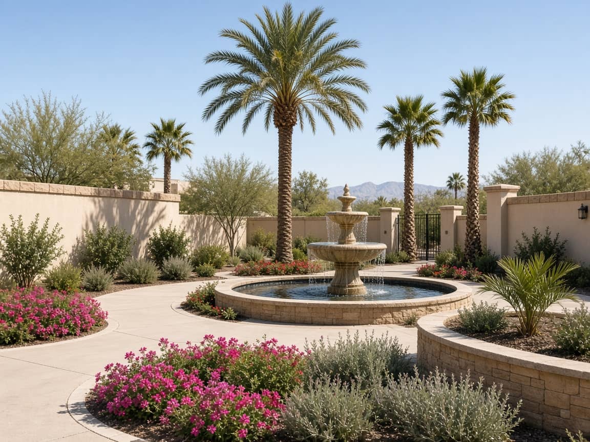 HOA-maintained fountain and landscaping in Spanish Trail Las Vegas
